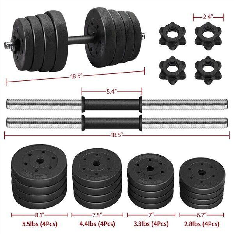 Set of 2 Adjustable 66 LB Weight Dumbbell Set Cap Gym Home Body Fitness Barbell Plates, Body Workout