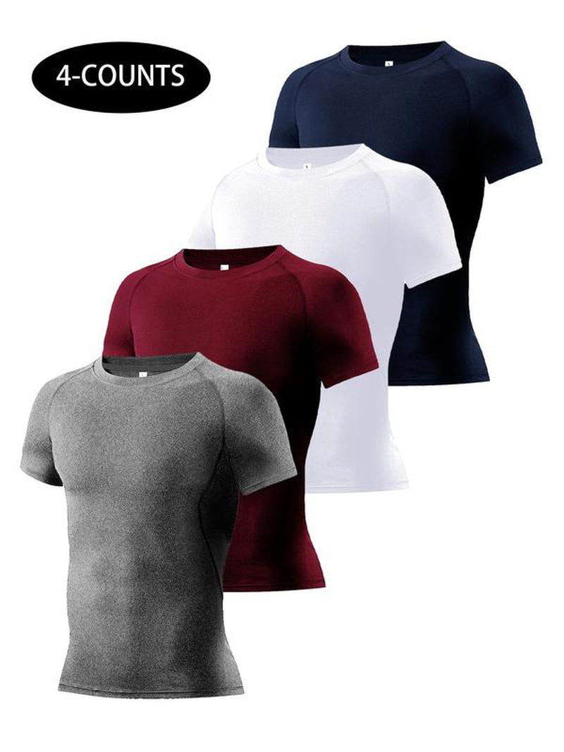 Men'S Plain round Neck Raglan Sleeve Sports Tee, Compression Shirt, Quick Drying Breathable Short Sleeve Compression Shirts, Back to School Outfits, Men'S Sportswear for Running, Fall Outfits, Experimental Outfits