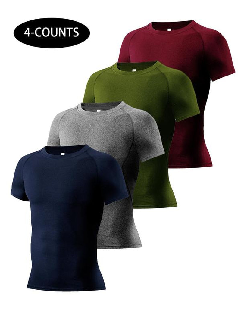 Men'S Plain round Neck Raglan Sleeve Sports Tee, Compression Shirt, Quick Drying Breathable Short Sleeve Compression Shirts, Back to School Outfits, Men'S Sportswear for Running, Fall Outfits, Experimental Outfits