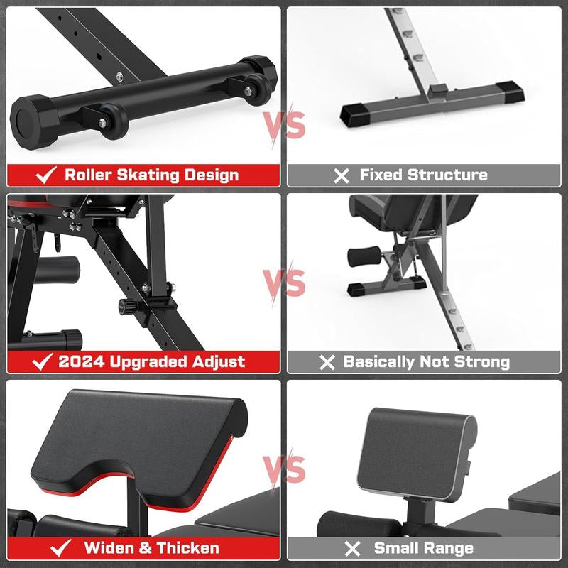 Weight Bench with Extra Headrest, Leg Extension & Preacher Pad, Bench Press for Full Body Workout in Home Gym.