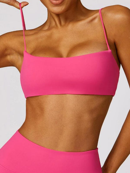 Women'S Solid Spaghetti Strap Backless Wireless Sports Bras, Sporty Comfort Quick Drying Push up Bra, Sports Bra for Women, Ladies Sportswear for Yoga Gym, Womenswear, Athletic Wear, Birthday Gifts